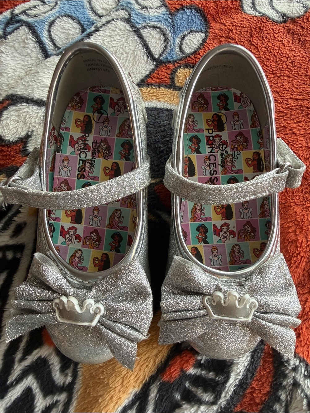 Disney Princess Girls Silver Glitter Princess Mary Jane Shoes with Bow